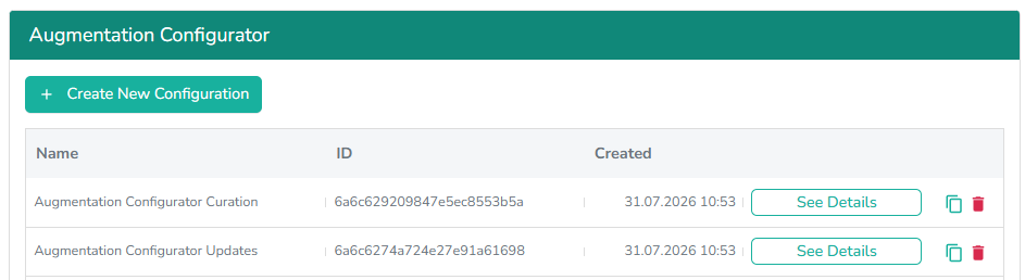 Augmentation Configurator, list of configurations with See Details